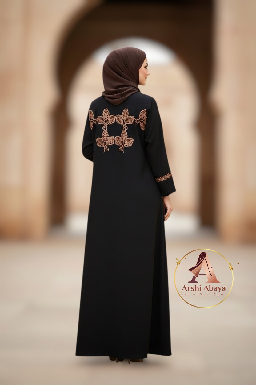 Zahra Rose Embroidered Abaya – Classic Black