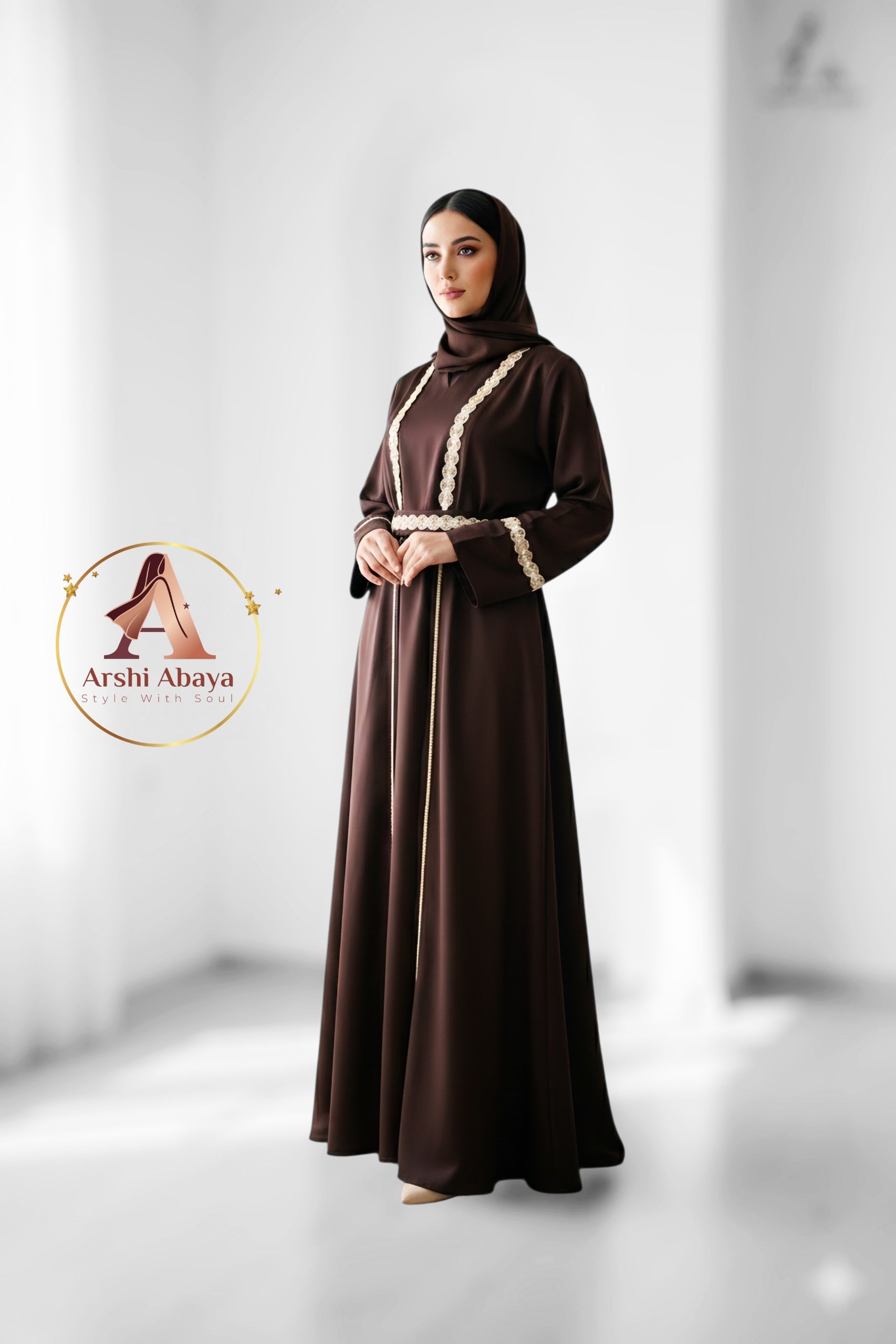 Safiya Belted Abaya Set – Mocha Brown