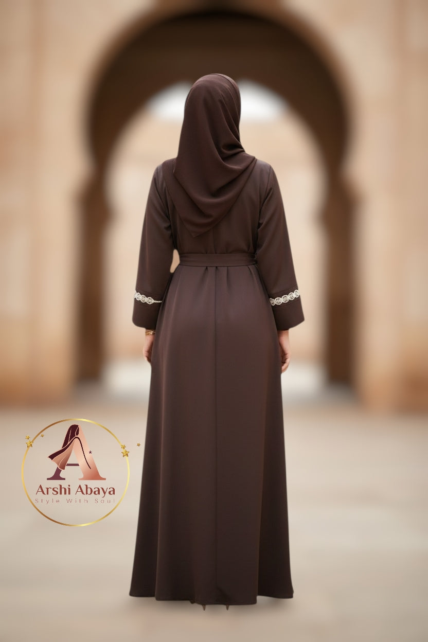 Safiya Belted Abaya Set – Mocha Brown