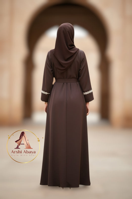 Safiya Belted Abaya Set – Mocha Brown