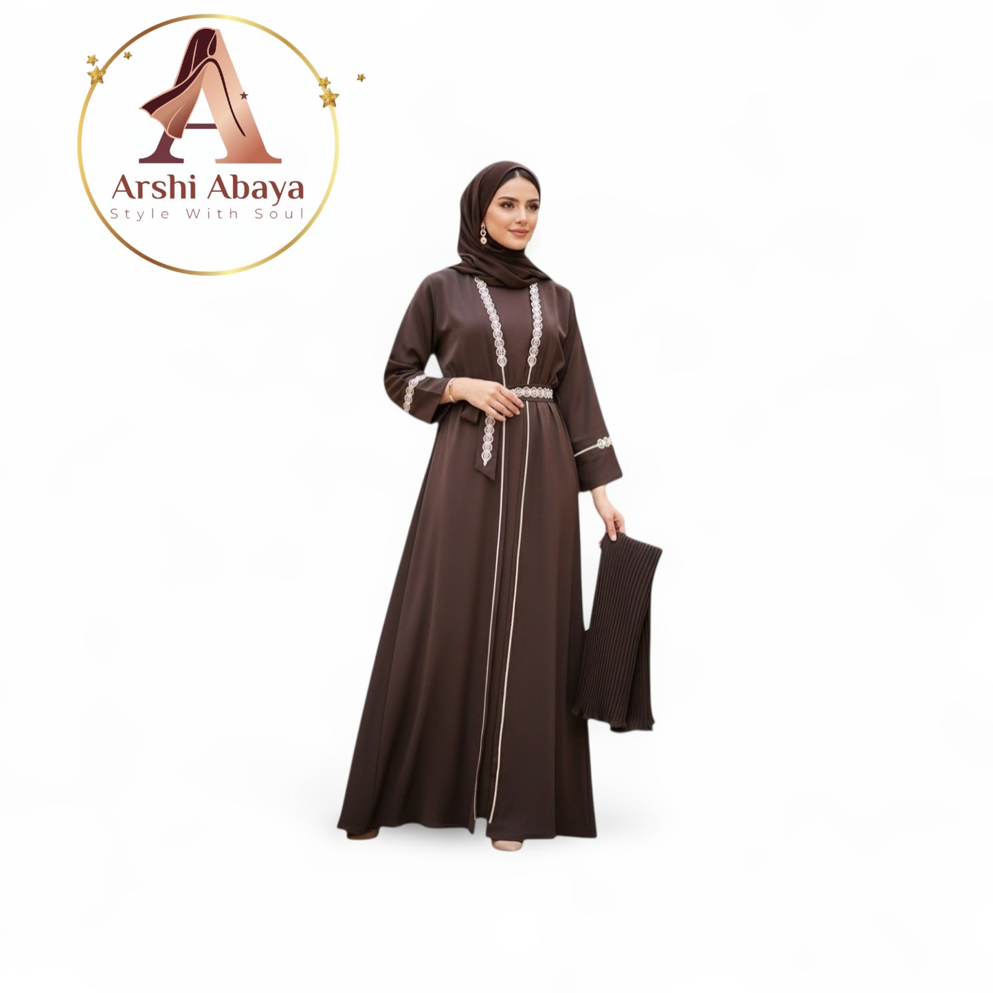 Safiya Belted Abaya Set – Mocha Brown