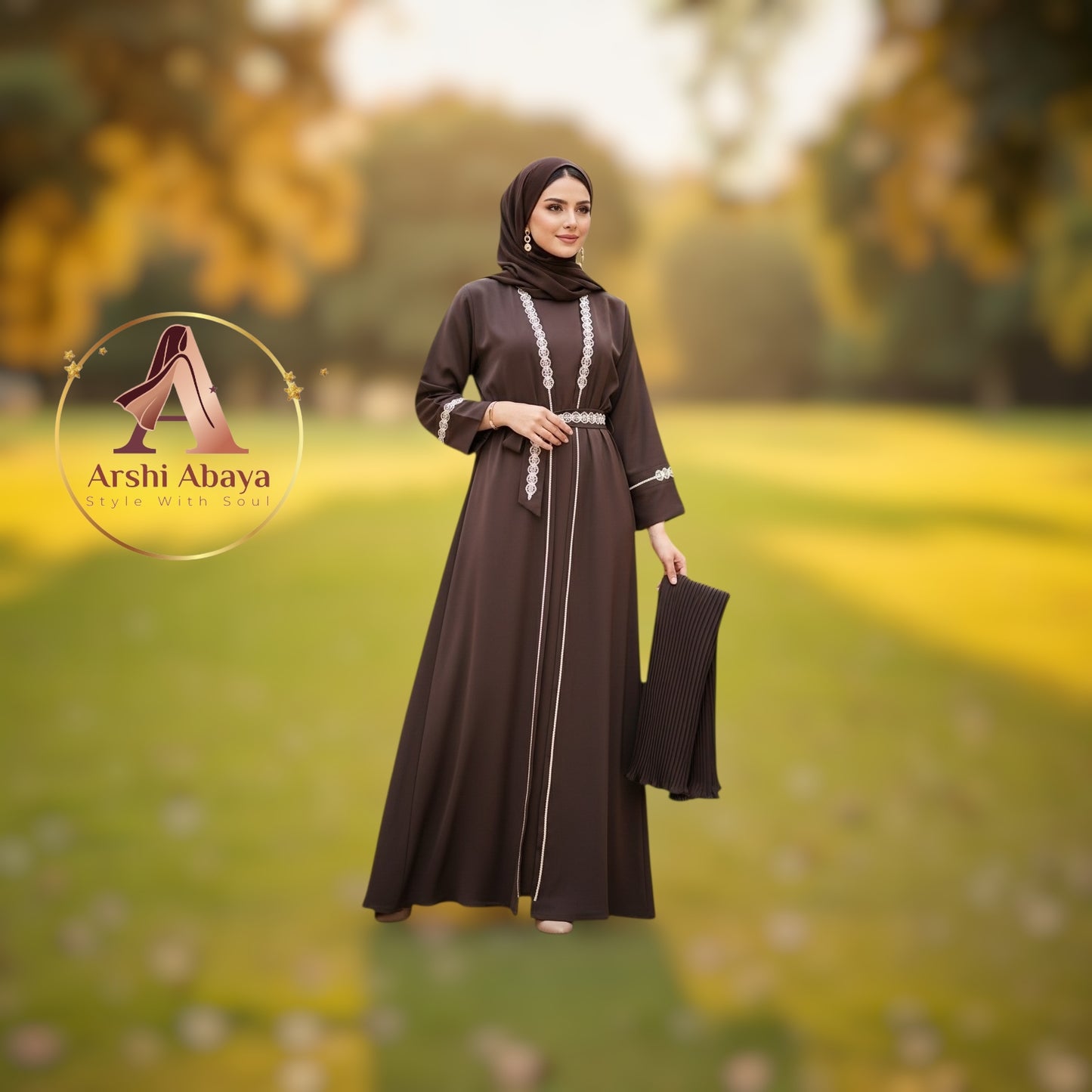 Safiya Belted Abaya Set – Mocha Brown