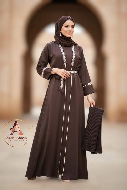 Safiya Belted Abaya Set – Mocha Brown