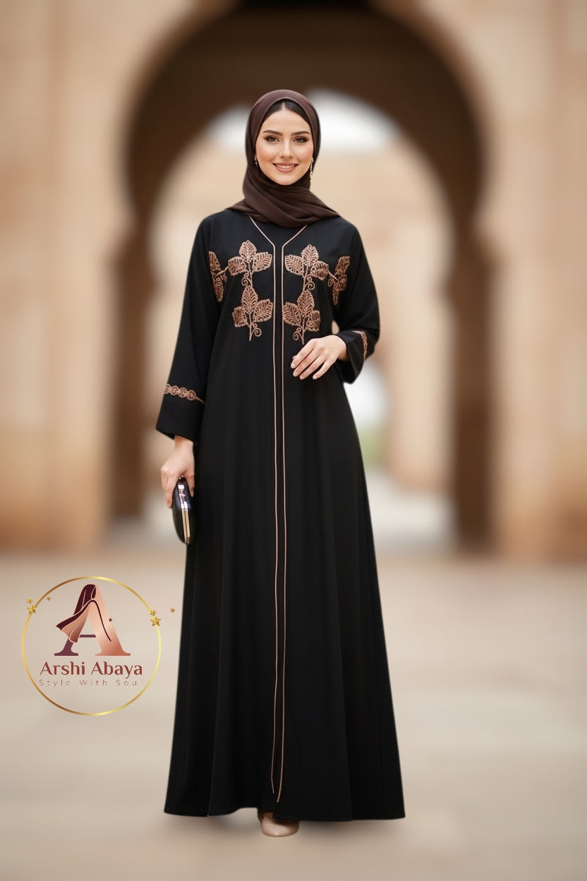 Zahra Rose Embroidered Abaya – Classic Black