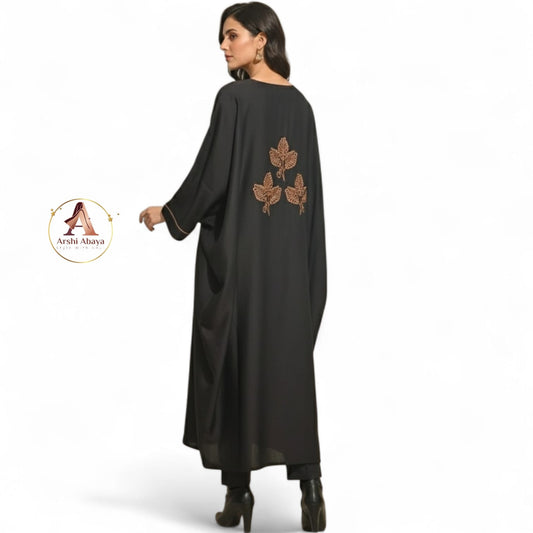 Layla Gold Embroidered Abaya – Classic Black